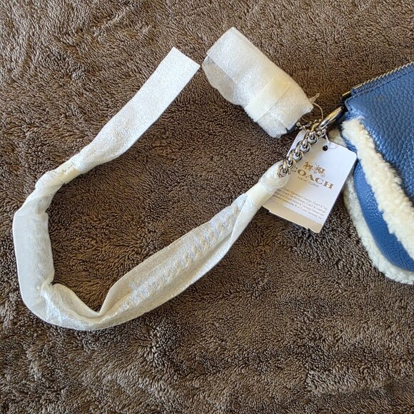 Coach Nolita 19 Shearling Pebble Leather Wristlet Bag Slate Blue Chain Strap NWT - Picture 12 of 16